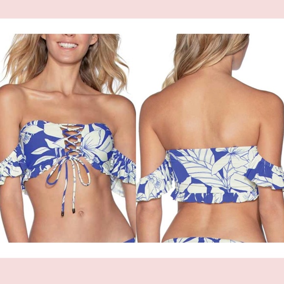 NWT‎ $76 Maaji [ XS ] Maraja Cold Shoulder Ruffle Bandeau Bikini Top - Picture 1 of 16